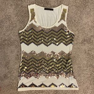 EXPRESS sequin chevron tank with rose gold and gold sequins size M